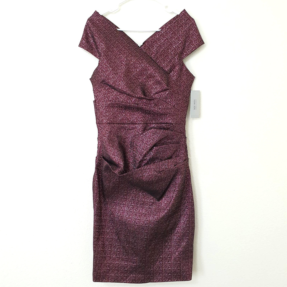 Teri Jon Plum Metallic Sheath Cocktail Dress